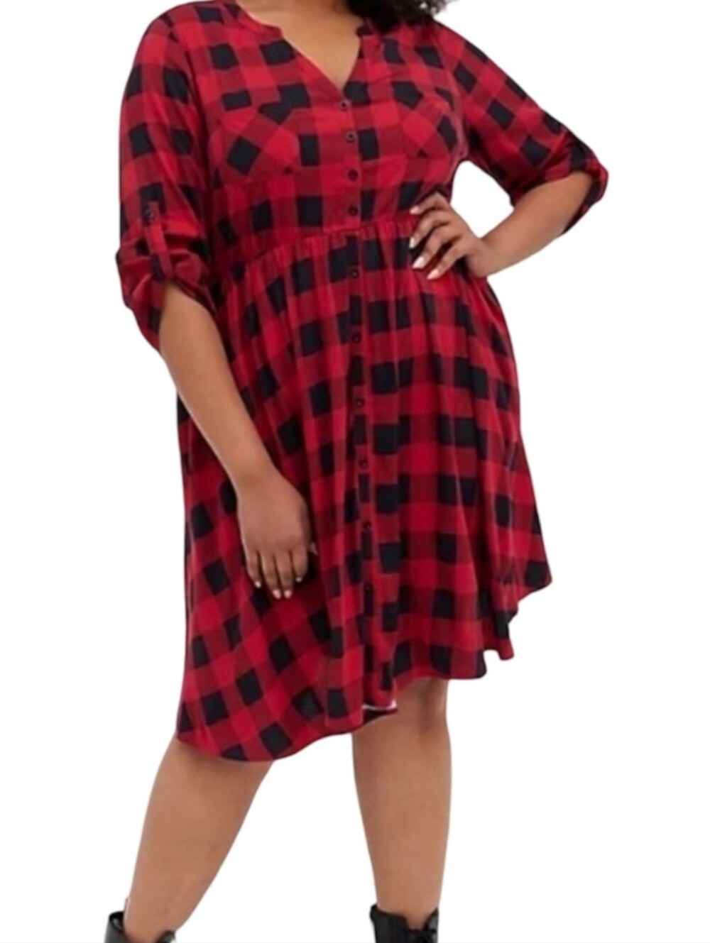 Torrid Red Black Buffalo Plaid Button Front Shirt Dress Plus Size 3 3X